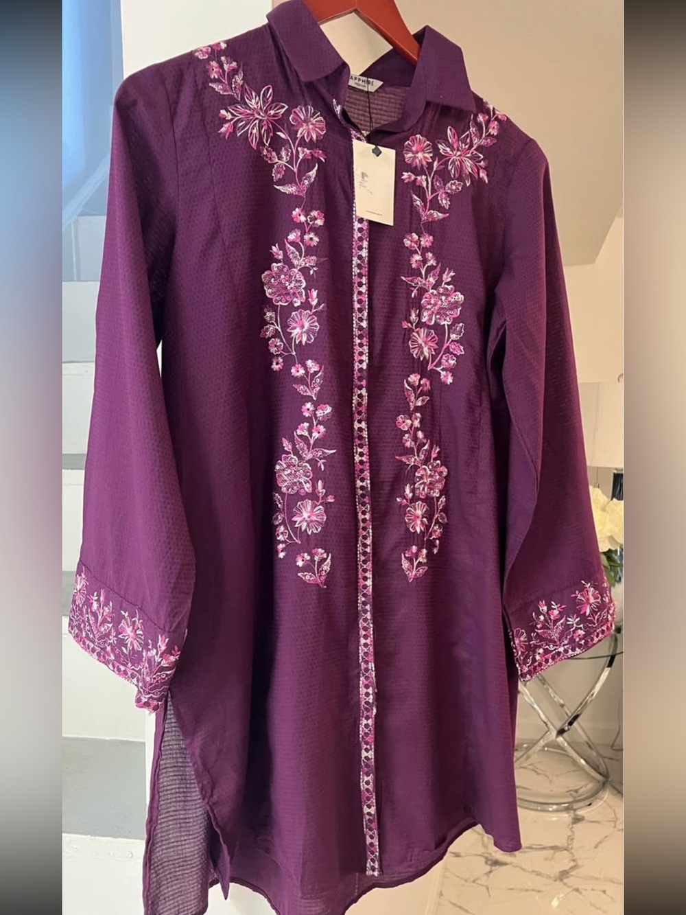 Pakistani embroidered dobby fabric shirt. Size medium